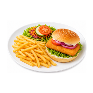 Hamburguesa de pescado con Papas